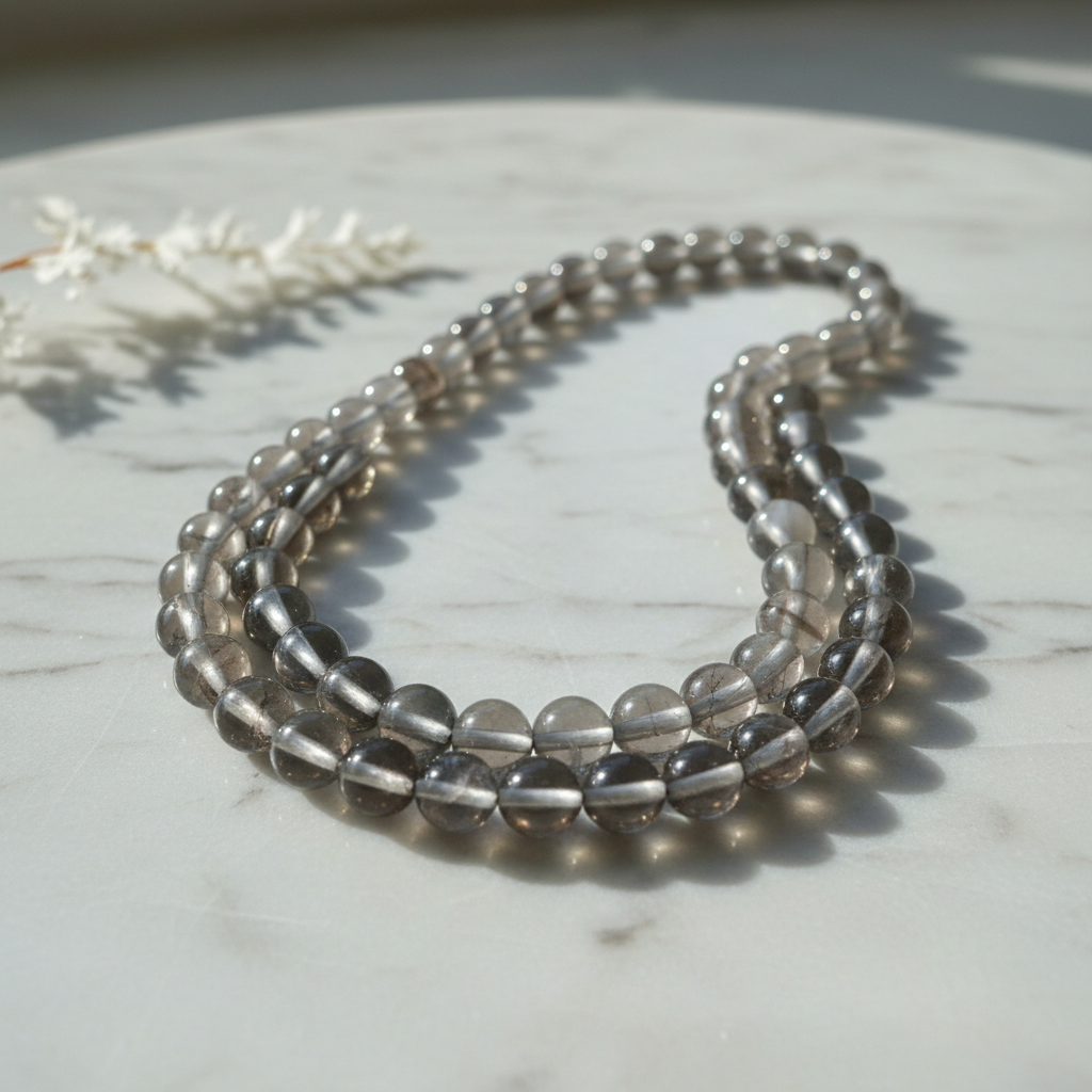 Handmade Veined Dragon Agate protection jewelry styled on a minimalist backdrop at Belle Atelier.