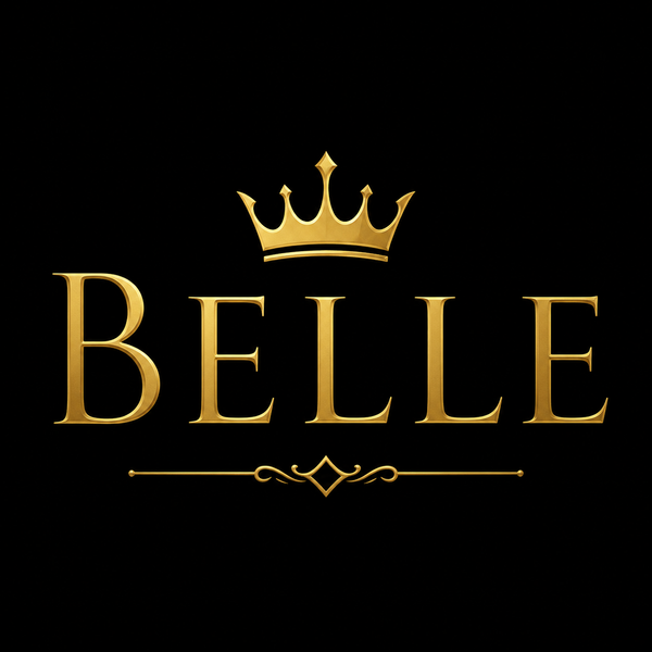 Official luxury logo for Belle Atelier Mexico City featuring gold serif lettering and crown emblem on a solid black background.