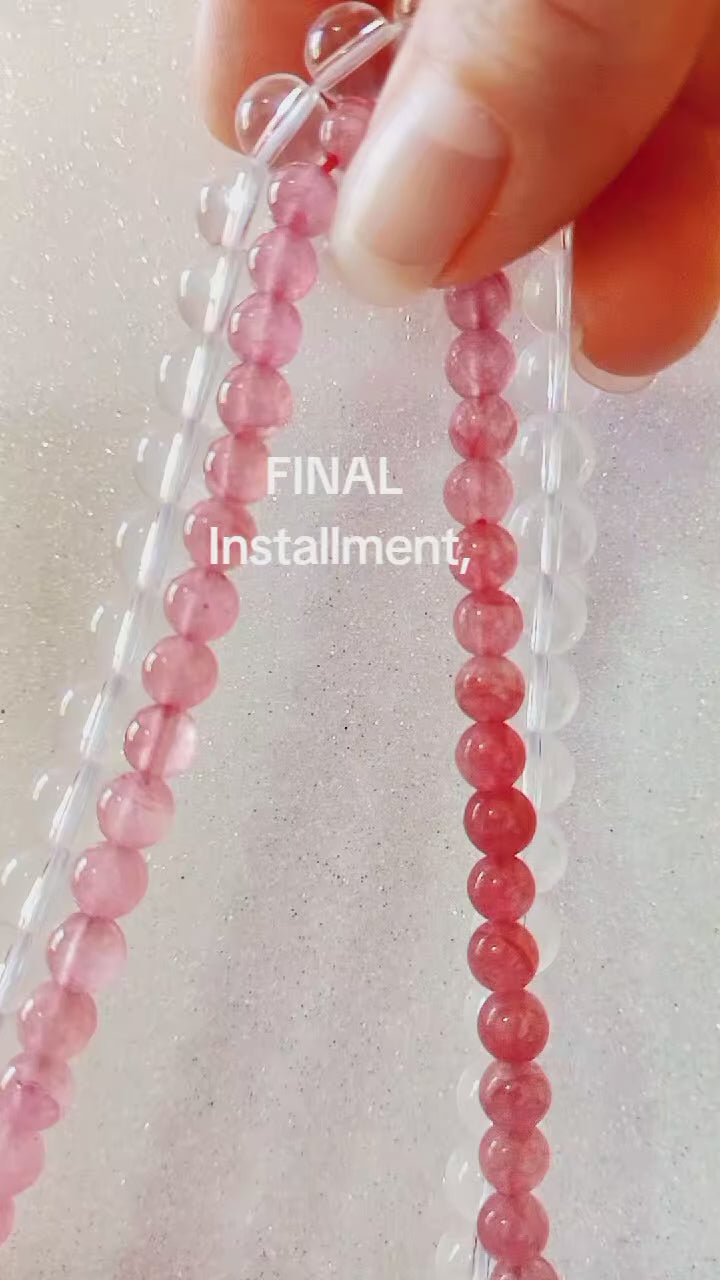 Load video: Cinematic macro presentation of natural clear quartz crystals and authentic pink jade gemstones being carefully hand-assembled on the workspace bench at Belle Atelier Mexico City.