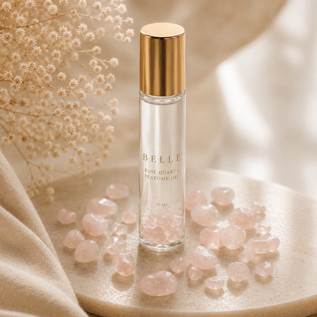 Rose Quartz Necklace + Perfume Roller | Gift Set
